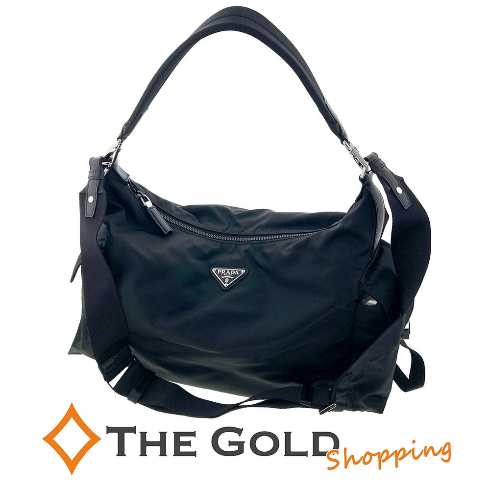 Prada Explorer Re Leather One Handle Shoulder Bag Black